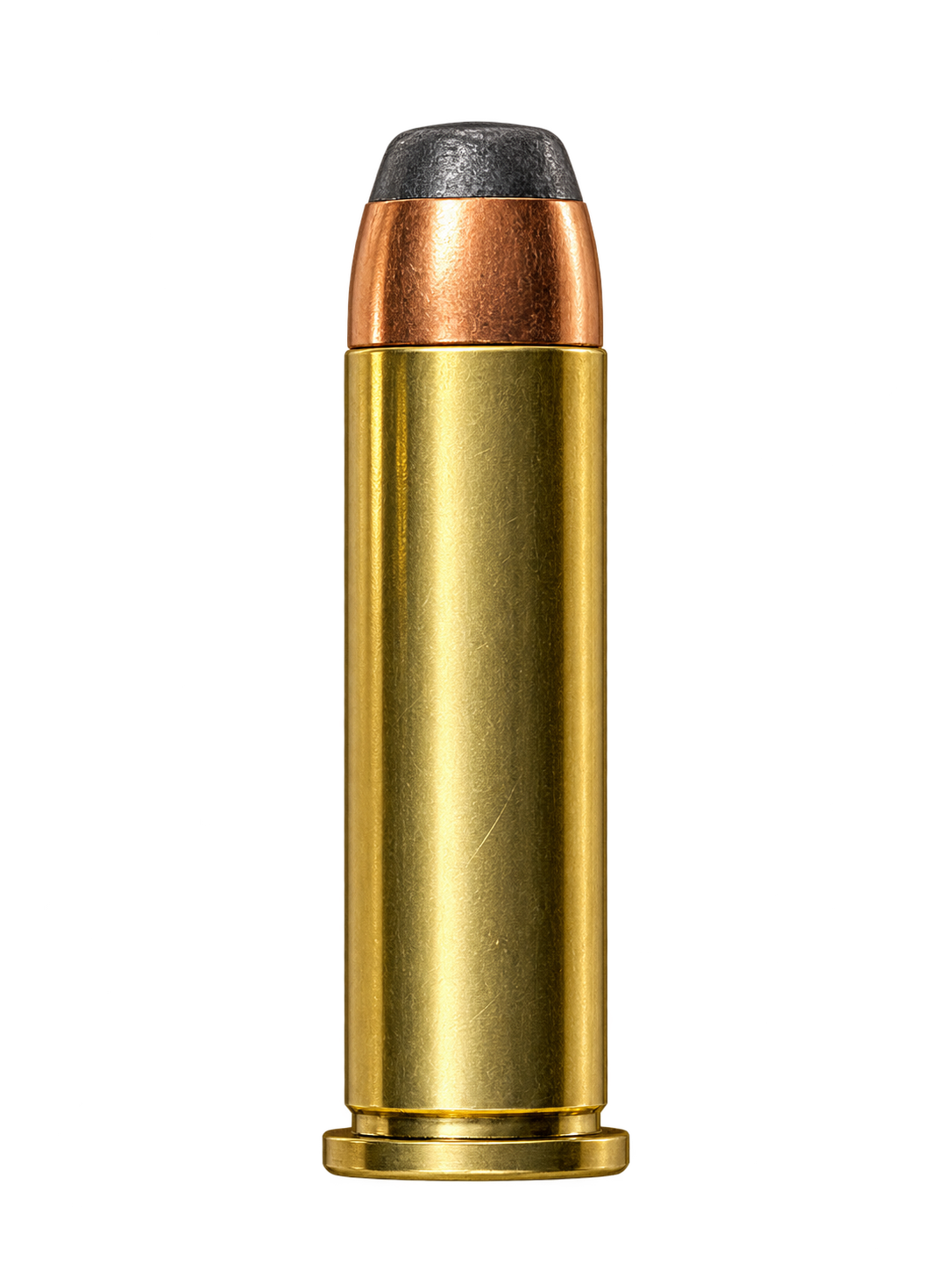 Ilustración realista de un cartucho .357 Magnum con proyectil JSP de punta ancha expuesta